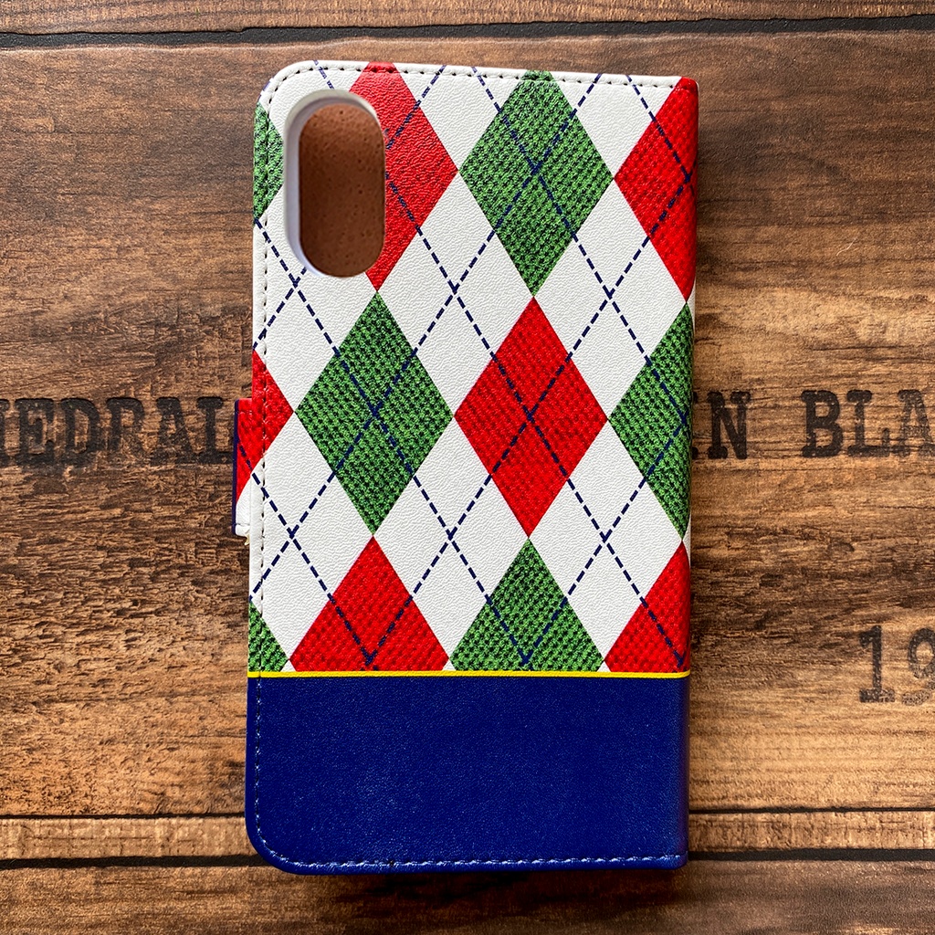 猫とアーガイルの手帳型スマホケース 全機種対応 手帳型 スマホケース iphone15 iphone16e 猫 iphone13