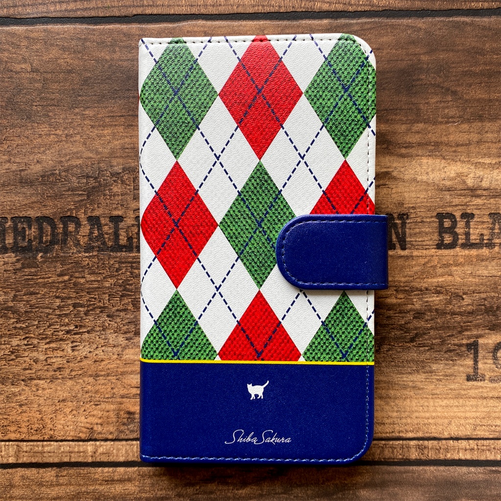 猫とアーガイルの手帳型スマホケース 全機種対応 手帳型 スマホケース iphone15 iphone16e 猫 iphone13