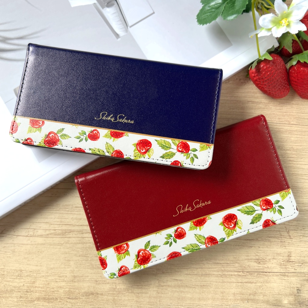 ワイルドストロベリーの手帳型スマホケース(ネイビー) スマホケース iPhone17 Air iphone16e iphone14 iphone15 全機種対応 いちご ストロベリー