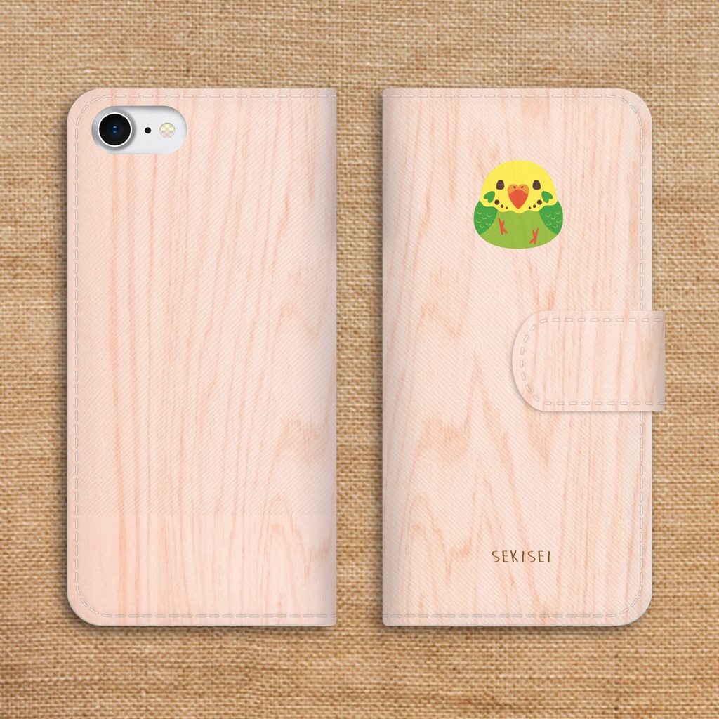 セキセイインコの手帳型スマホケース(黄色) 全機種対応 手帳型 スマホケース iphone15 iphone16e iphone14 iPhone17 Air 鳥 インコ セキセイインコ