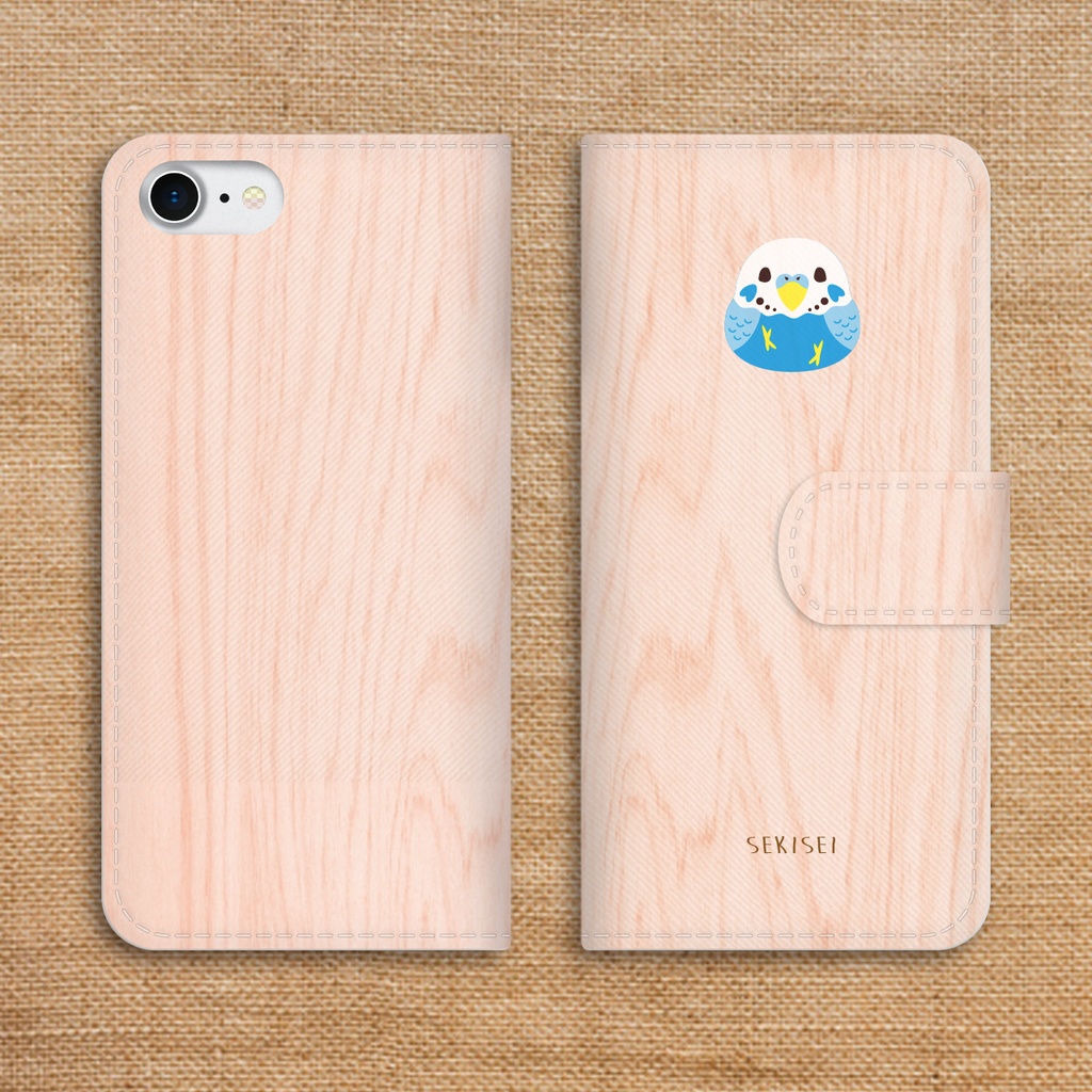 セキセイインコの手帳型スマホケース(青) 全機種対応 手帳型 スマホケース iphone15 iphone16e 鳥 インコ セキセイインコ iPhone17 Air iphone14