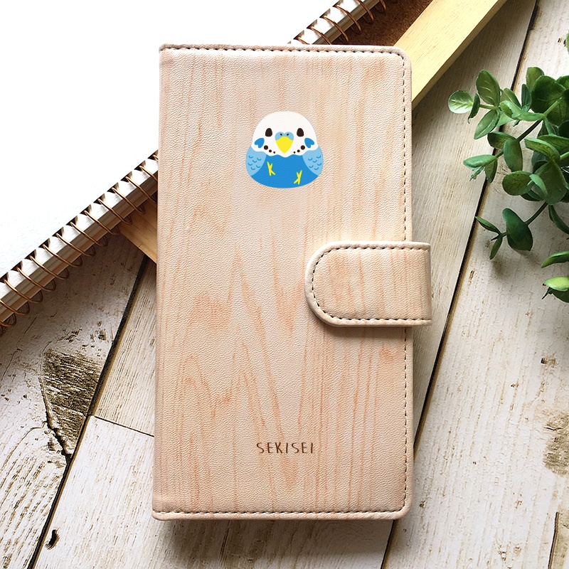 セキセイインコの手帳型スマホケース（青） 全機種対応 手帳型 スマホケース iphone12 iphone13 鳥 インコ セキセイインコ -  shibasakura - BOOTH