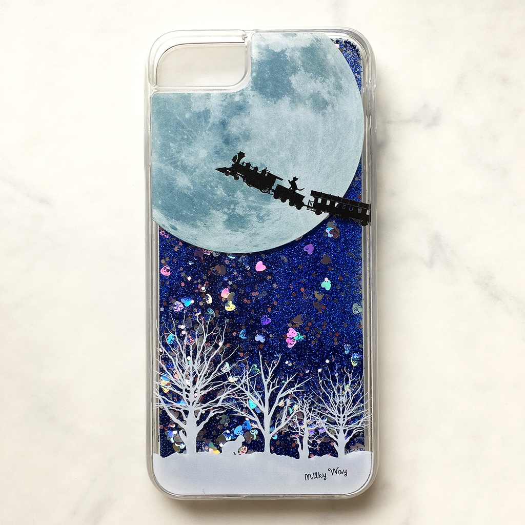 銀河鉄道の猫(ブルー)グリッターケース スマホケース 猫 黒猫 銀河 宇宙 iphone15 iphone17 air iphone14 iPhone16e