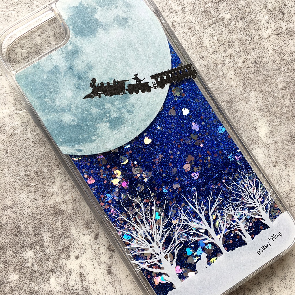 銀河鉄道の猫(ブルー)グリッターケース スマホケース 猫 黒猫 銀河 宇宙 iphone15 iphone17 air iphone14 iPhone16e