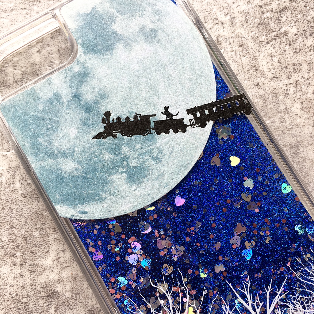 銀河鉄道の猫(ブルー)グリッターケース スマホケース 猫 黒猫 銀河 宇宙 iphone15 iphone17 air iphone14 iPhone16e