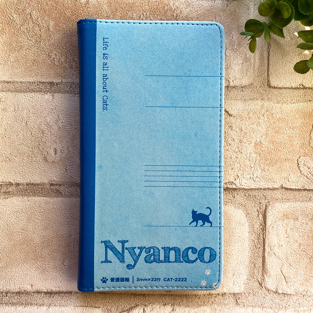 にゃんこノートの手帳型スマホケース(ブルー)iPhone17 Air iphone16e iphone14 iphone15 全機種対応 猫 スマホケース 黒猫