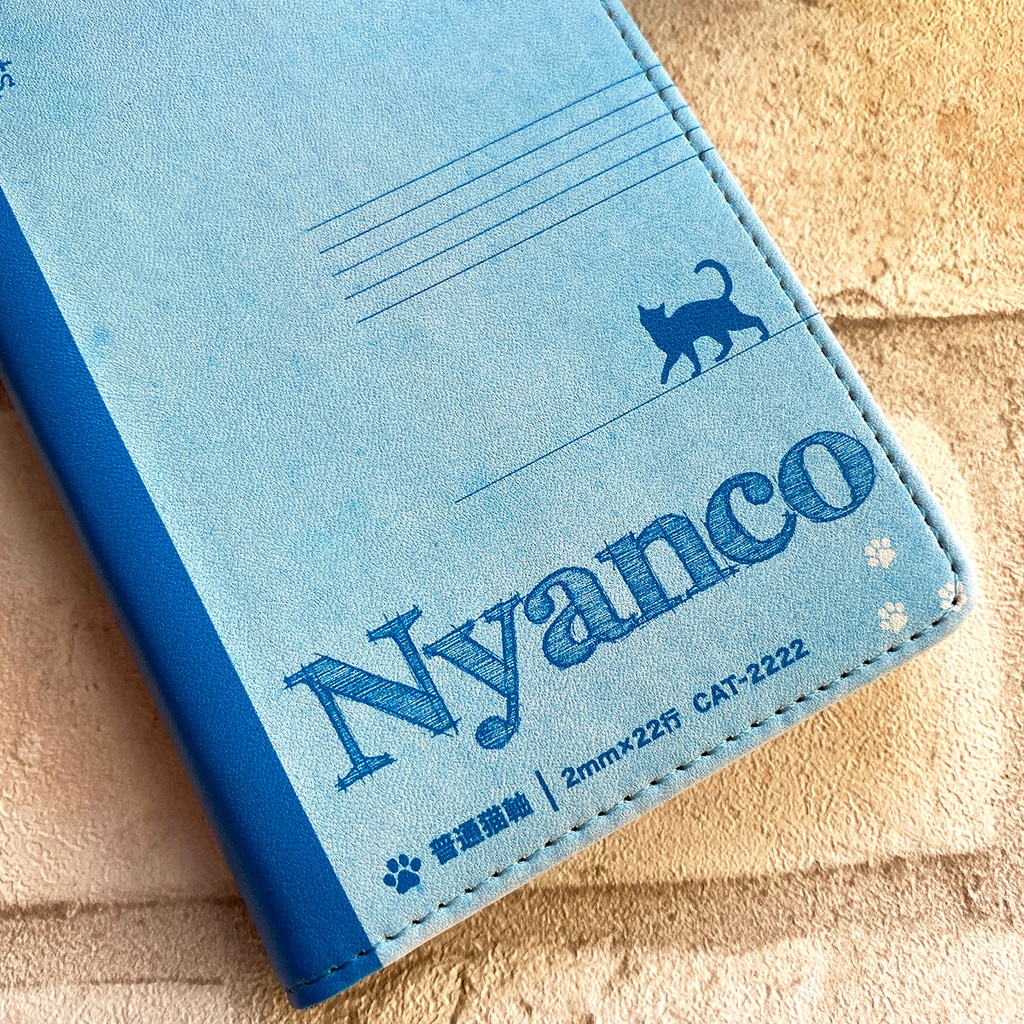 にゃんこノートの手帳型スマホケース(ブルー)iPhone17 Air iphone16e iphone14 iphone15 全機種対応 猫 スマホケース 黒猫