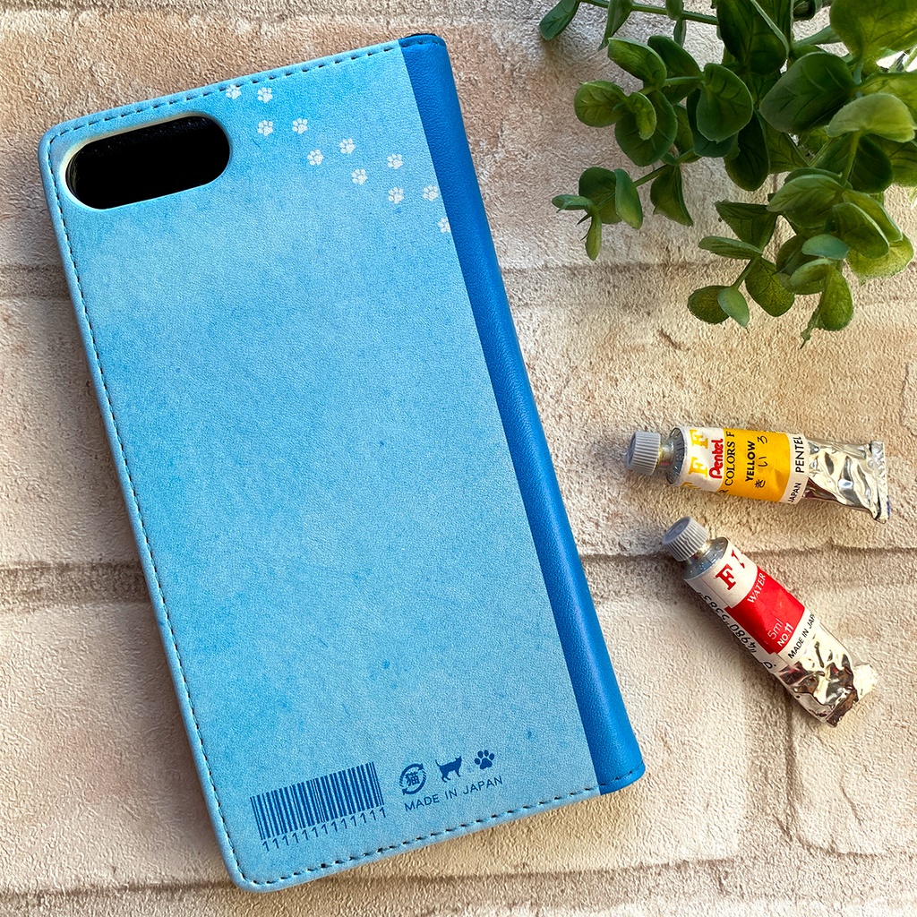 にゃんこノートの手帳型スマホケース(ブルー)iPhone17 Air iphone16e iphone14 iphone15 全機種対応 猫 スマホケース 黒猫