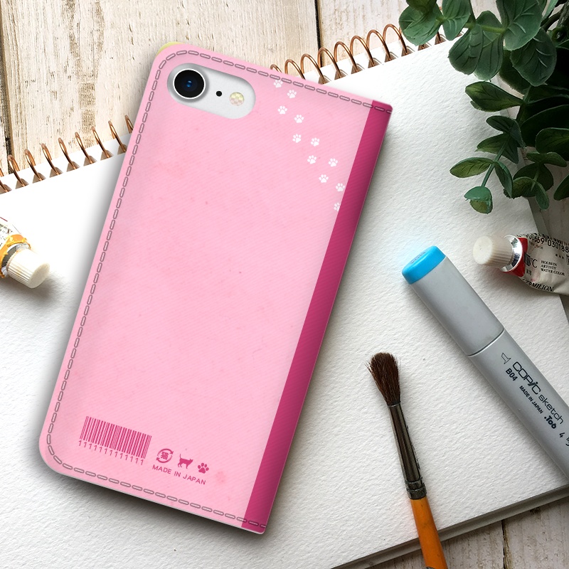 にゃんこノートの手帳型スマホケース(ピンク) iPhone17 Air iphone16e iphone14 iphone15 全機種対応 猫 スマホケース 黒猫