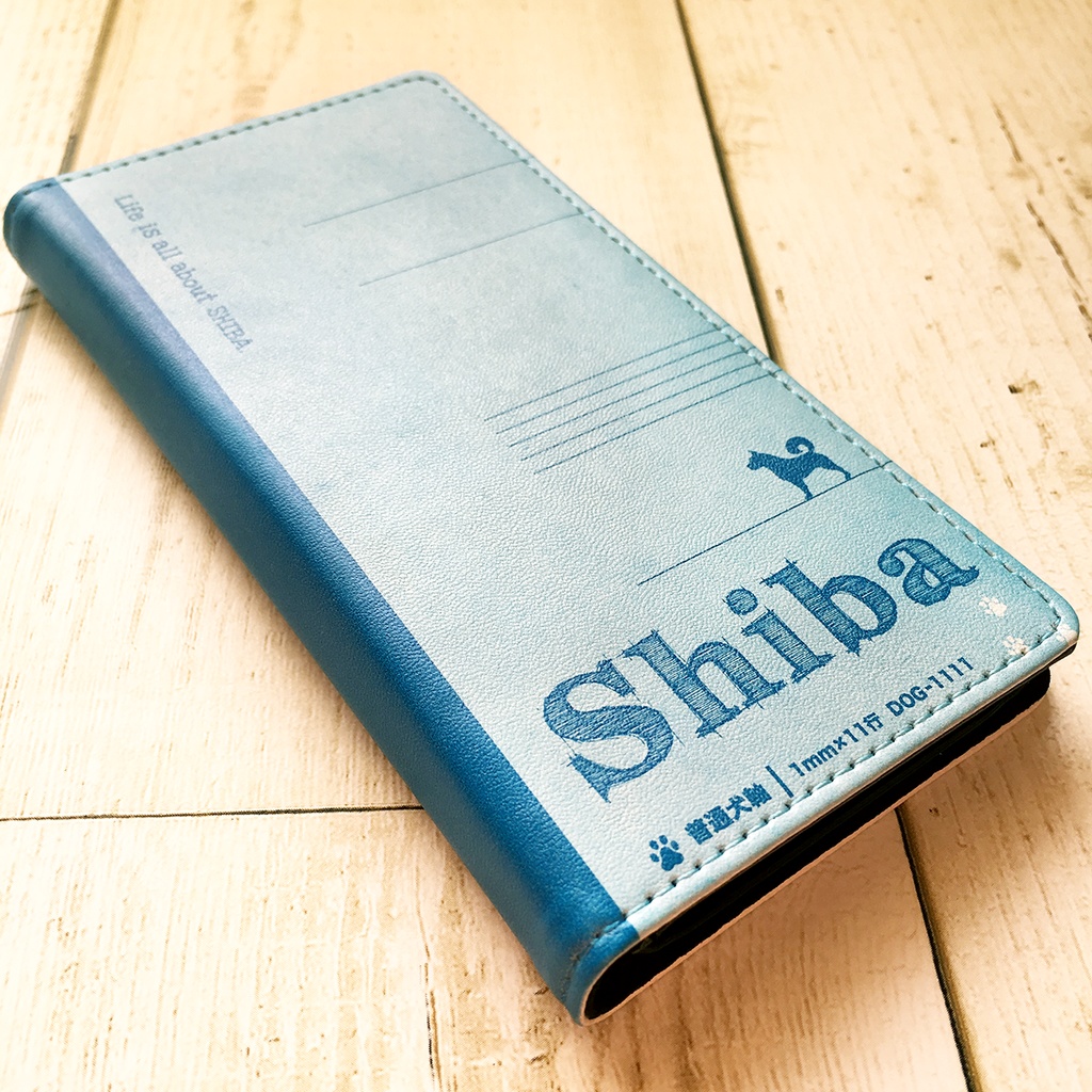 わんこノートの手帳型スマホケース(ブルー) iphone16e iphone14 iphone15 全機種対応 犬 柴犬