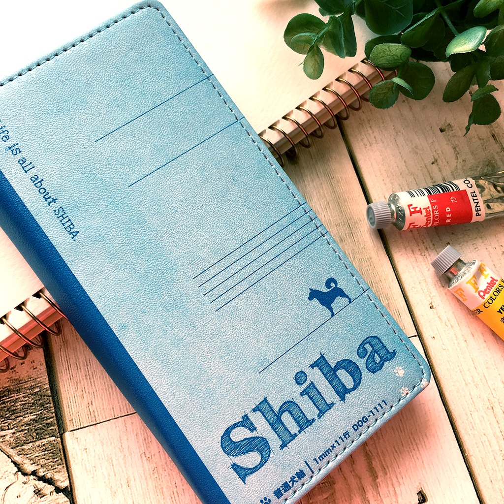 わんこノートの手帳型スマホケース(ブルー) iphone16e iphone14 iphone15 全機種対応 犬 柴犬