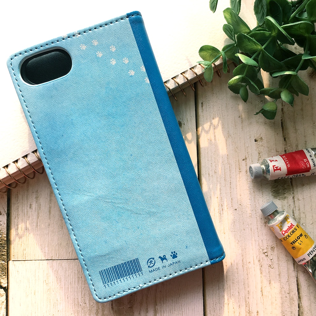 わんこノートの手帳型スマホケース(ブルー) iphone16e iphone14 iphone15 全機種対応 犬 柴犬