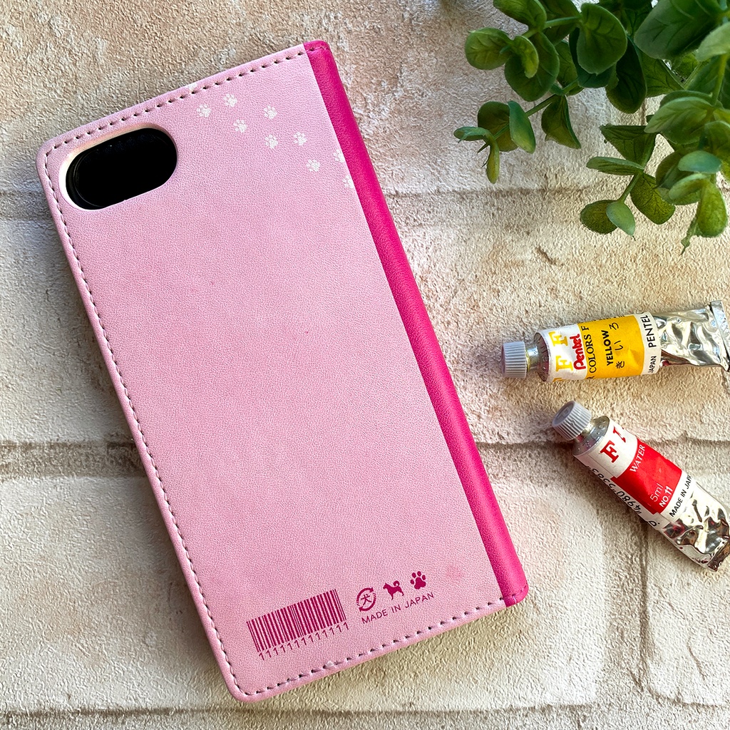 わんこノートの手帳型スマホケース(ピンク) iphone16e iphone14 iphone15 全機種対応 犬 柴犬