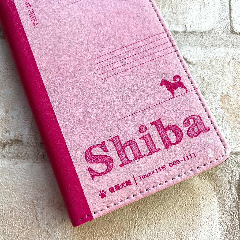 わんこノートの手帳型スマホケース(ピンク) iphone16e iphone14 iphone15 全機種対応 犬 柴犬