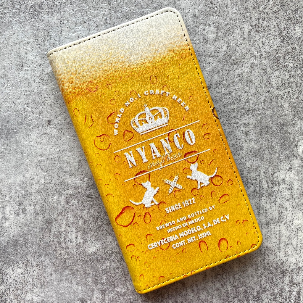 ビールにゃんこの手帳型ケース iphone16e iphone14 iphone15 全機種対応 猫 ビール スマホケース