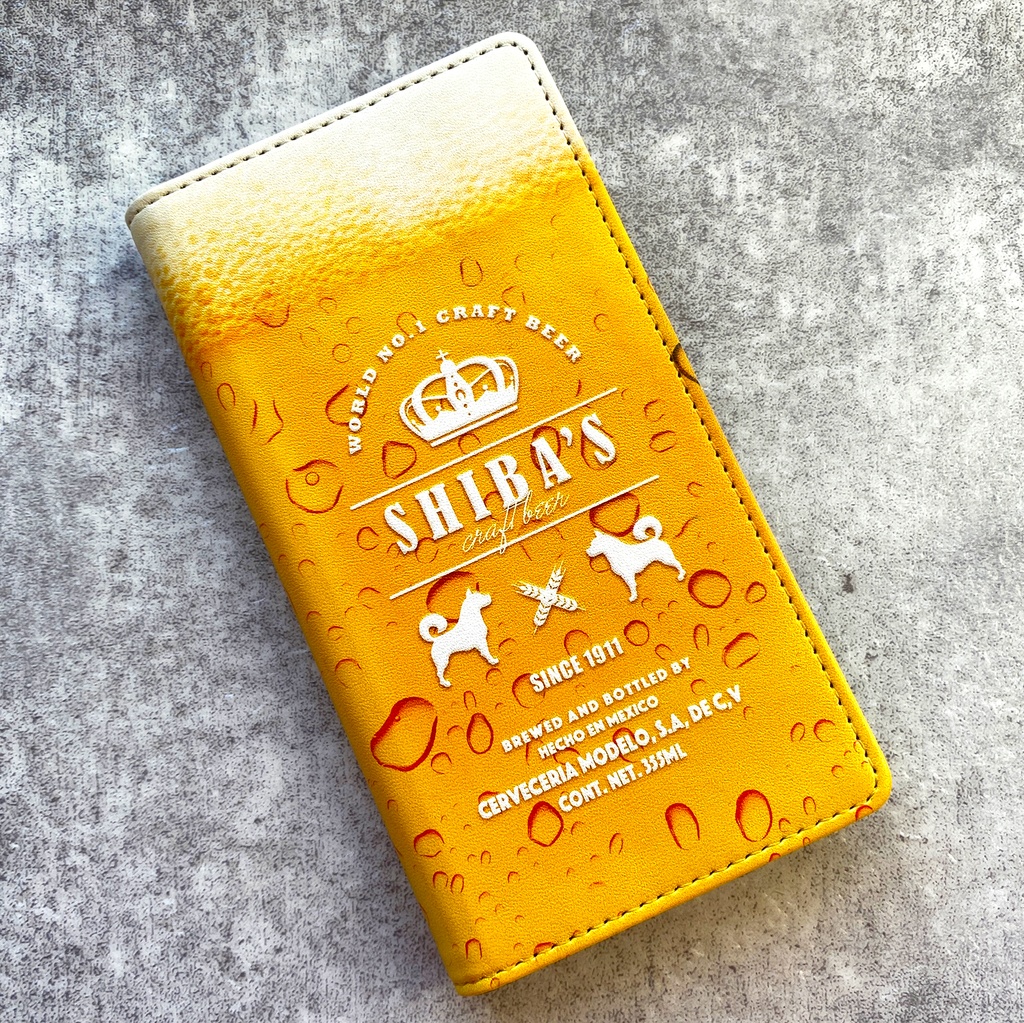 ビールわんこの手帳型ケース スマホケース iphone16e iphone14 iphone15 全機種対応 犬 柴犬 ビール