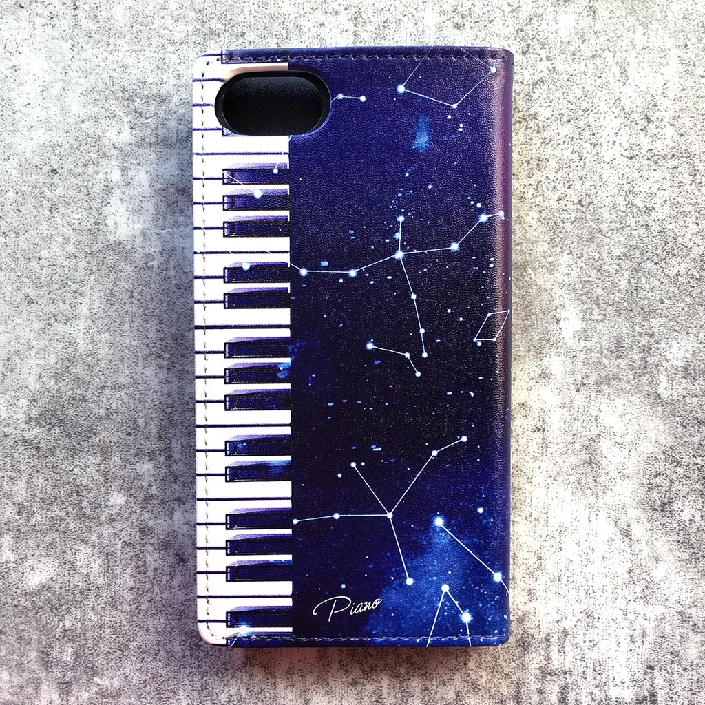 宇宙とピアノの手帳型スマホケース iphone16e iphone14 iphone15 全機種対応 宇宙 ピアノ 星座 スマホケース 銀河