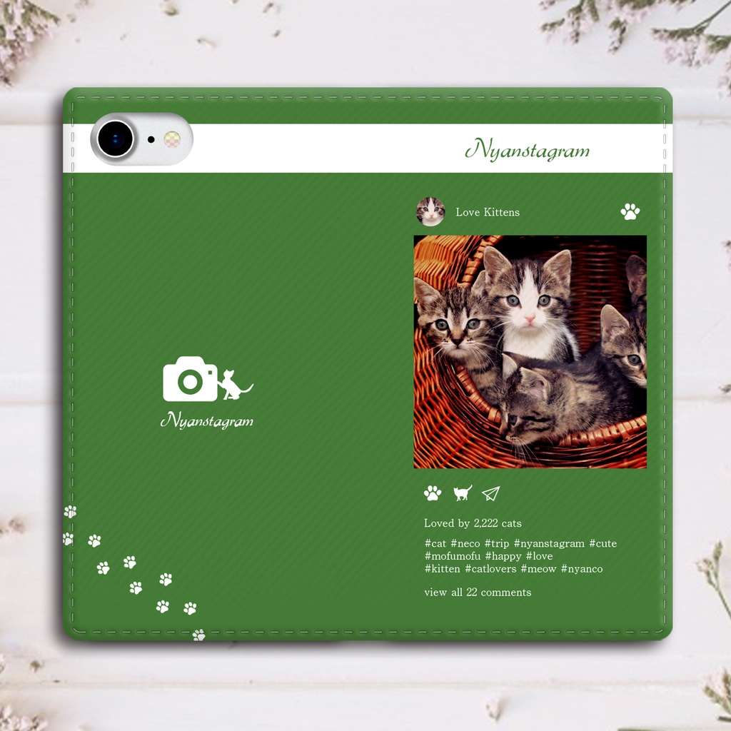 にゃんこ専用SNS!? 手帳型スマホケース(籠から子猫) iPhone17 Air iphone16e iphone14 iphone15 全機種対応 猫