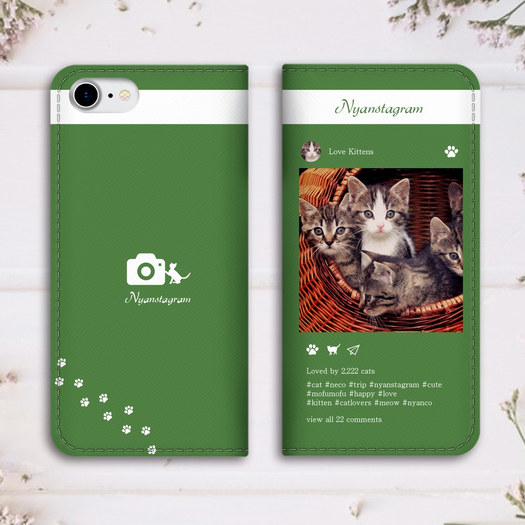 にゃんこ専用SNS!? 手帳型スマホケース(籠から子猫) iPhone17 Air iphone16e iphone14 iphone15 全機種対応 猫