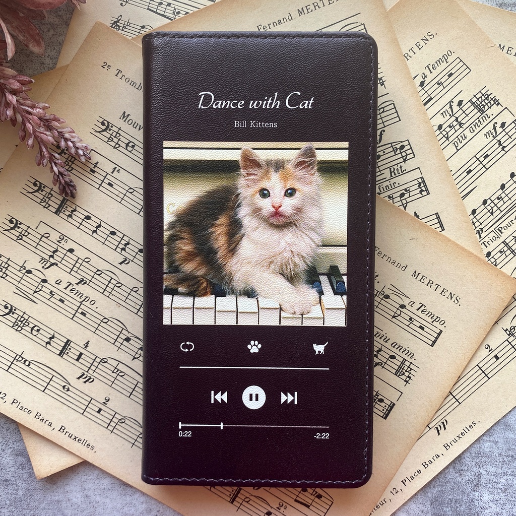 猫専用 CatPod 手帳型スマホケース(ピアノと猫) iPhone17 Air iphone16e iphone14 iphone15 全機種対応 猫