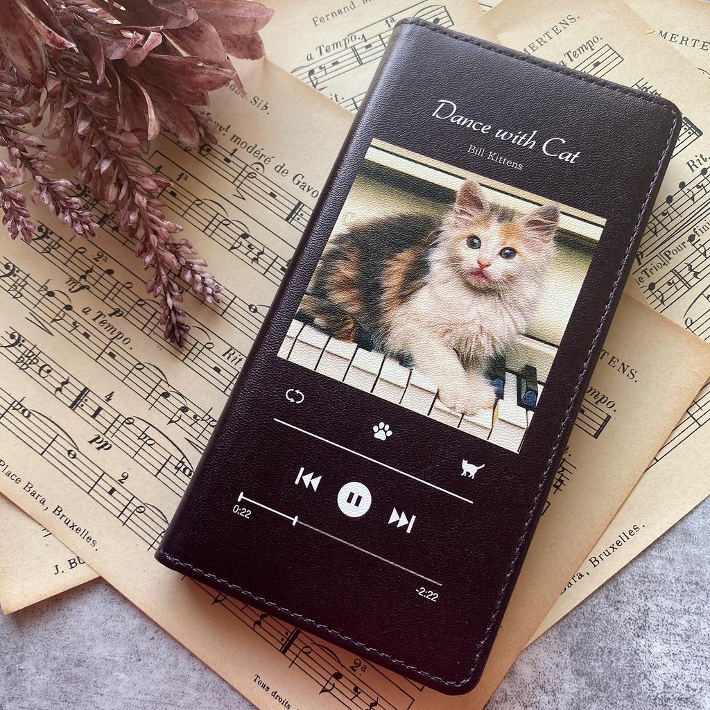 猫専用 CatPod 手帳型スマホケース（ピアノと猫） iphone13 iphone14 iphone15 全機種対応 猫