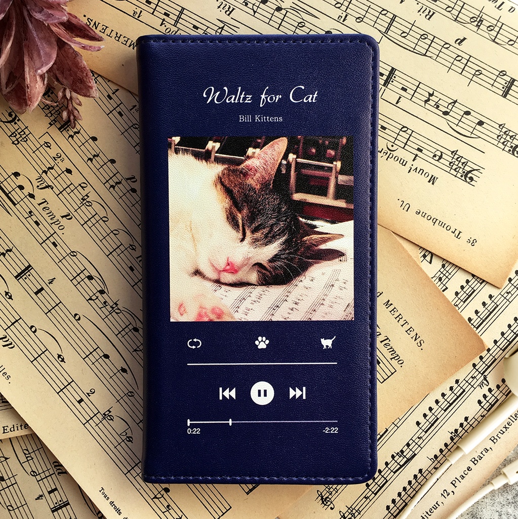 猫専用 CatPod 手帳型スマホケース(楽譜と猫)