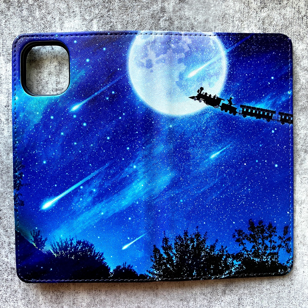 銀河鉄道の猫 手帳型スマホケース 銀河 宇宙 黒猫 iphone16e iPhone17 Air iphone14 iphone15 全機種対応 猫