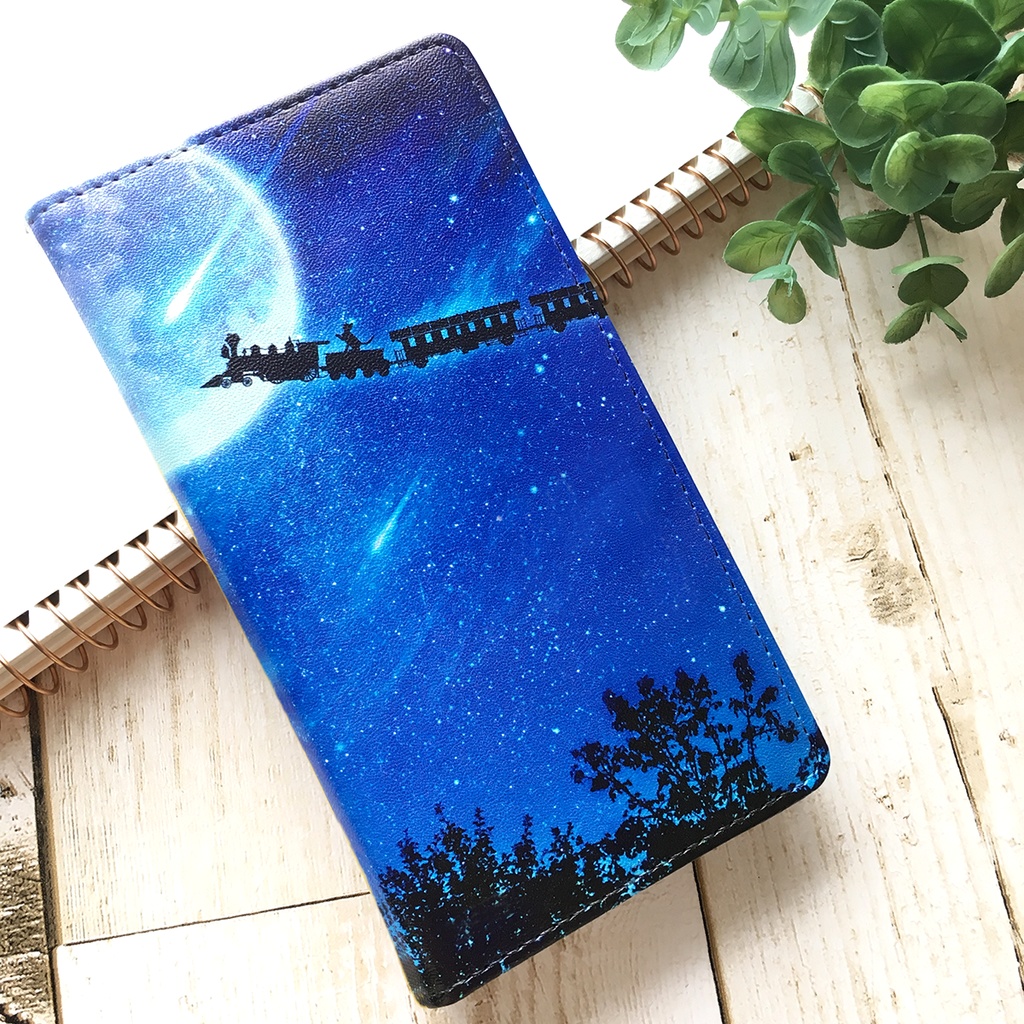 銀河鉄道の猫 手帳型スマホケース 銀河 宇宙 黒猫 iphone16e iPhone17 Air iphone14 iphone15 全機種対応 猫