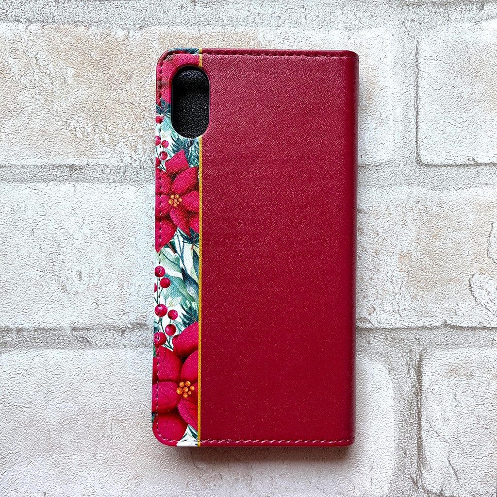 ポインセチアの手帳型スマホケース(レッド) 花 スマホケース iphone16 iphone14 iphone15 全機種対応