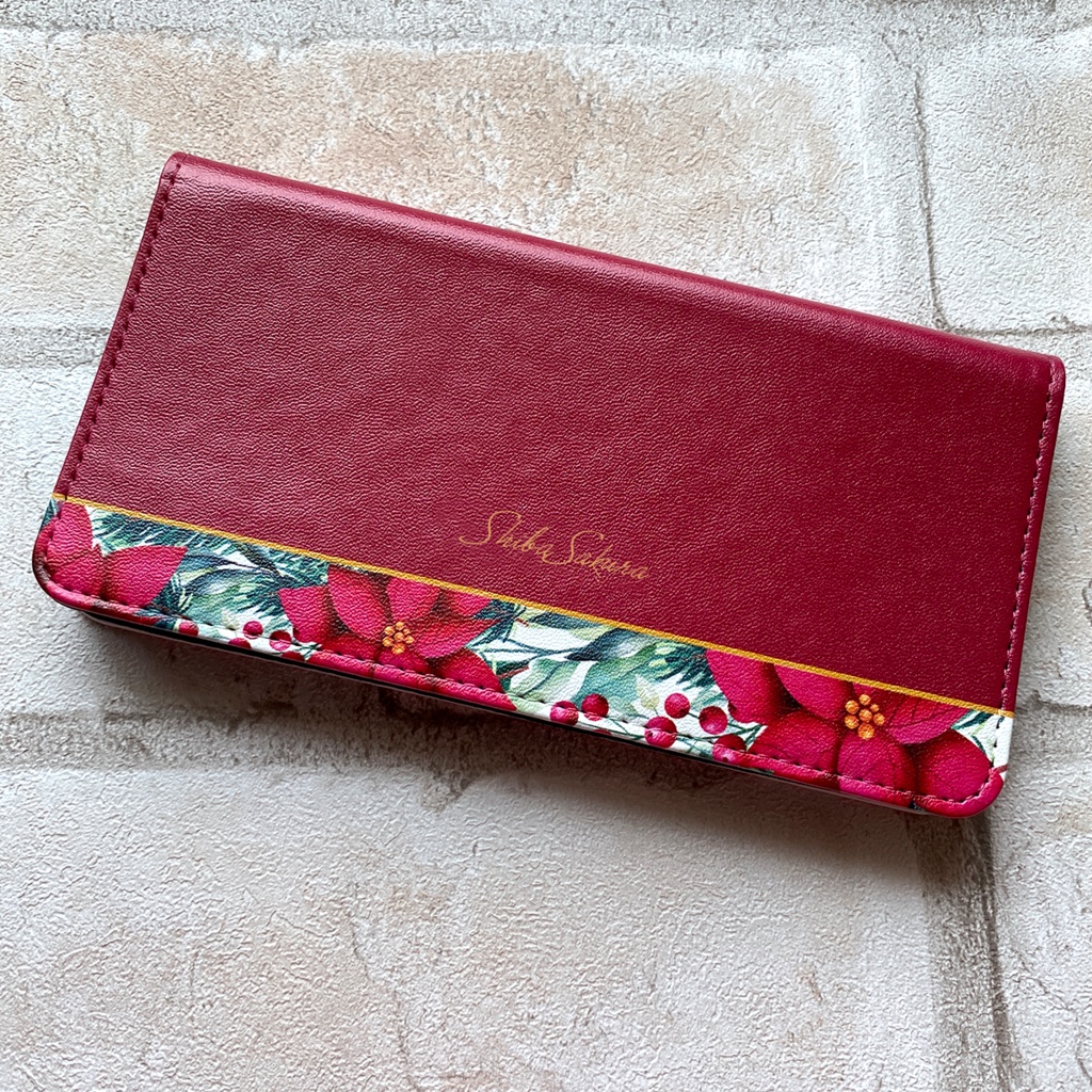 ポインセチアの手帳型スマホケース(レッド) 花 スマホケース iphone16 iphone14 iphone15 全機種対応