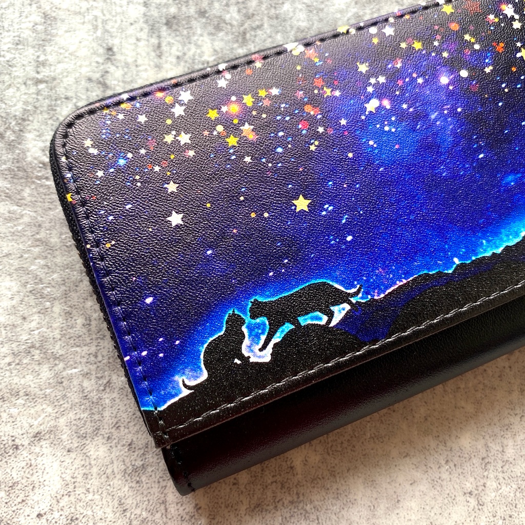 星空デートな猫のコインケース 猫 黒猫 コインケース 宇宙 星