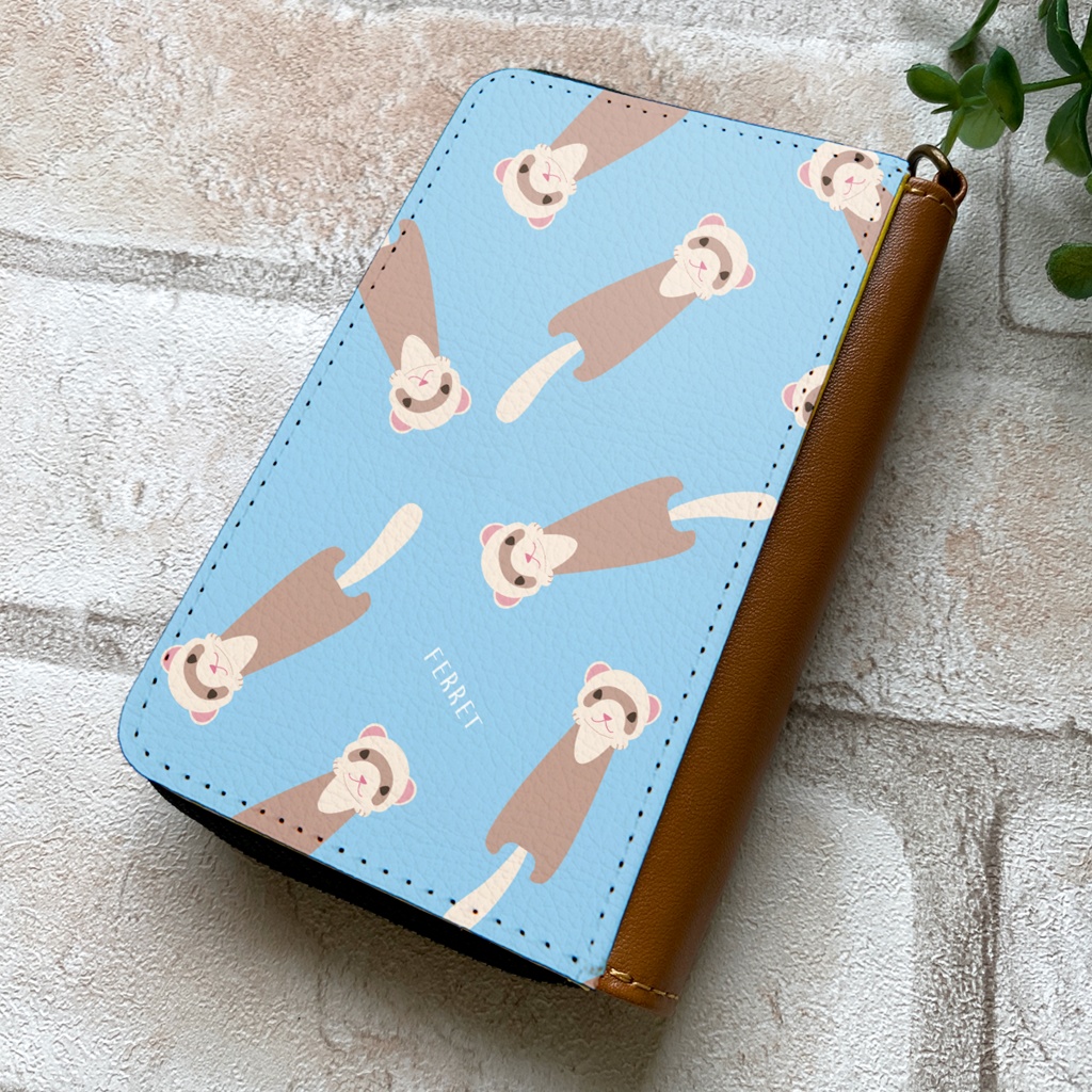 【名入れok】にょろにょろフェレットのコインケース(ライトブルー)