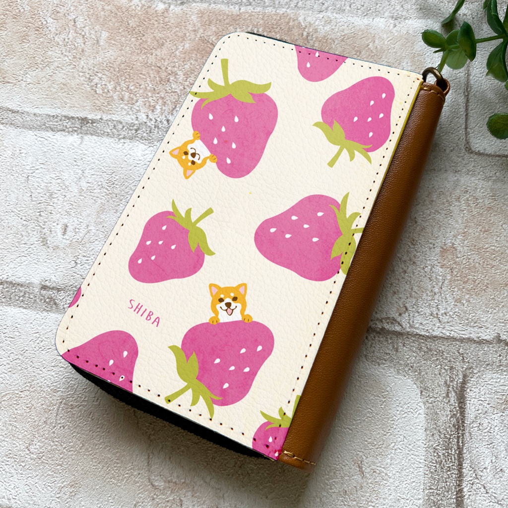 【名入れok】いちごが食べたい柴ちゃんのコインケース(ピンク)
