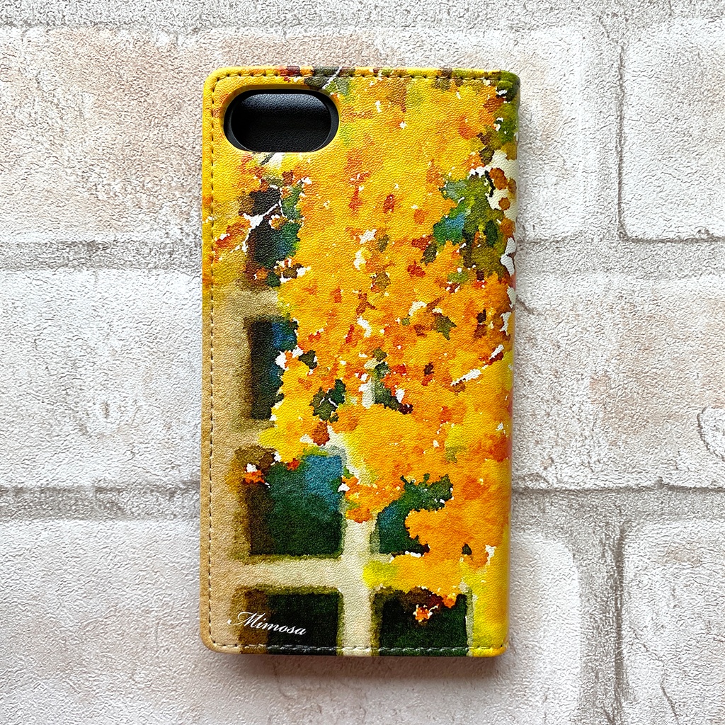 水彩ミモザと猫の手帳型スマホケース 花 スマホケース iPhone17 Air iphone16e iphone14 iphone15 全機種対応 ミモザ