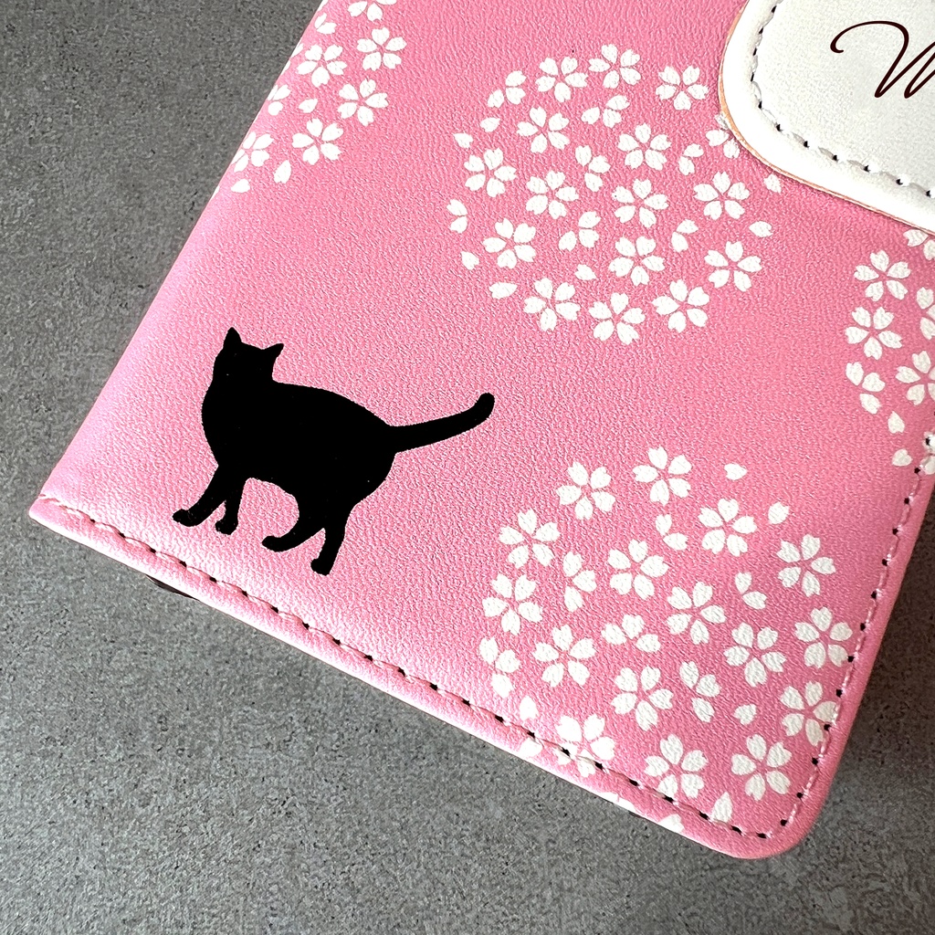 桜手鞠と猫の手帳型スマホケース 全機種対応 手帳型 スマホケース iPhone17 Air iphone15 iphone16e 猫 黒猫 桜 花 春 iphone14