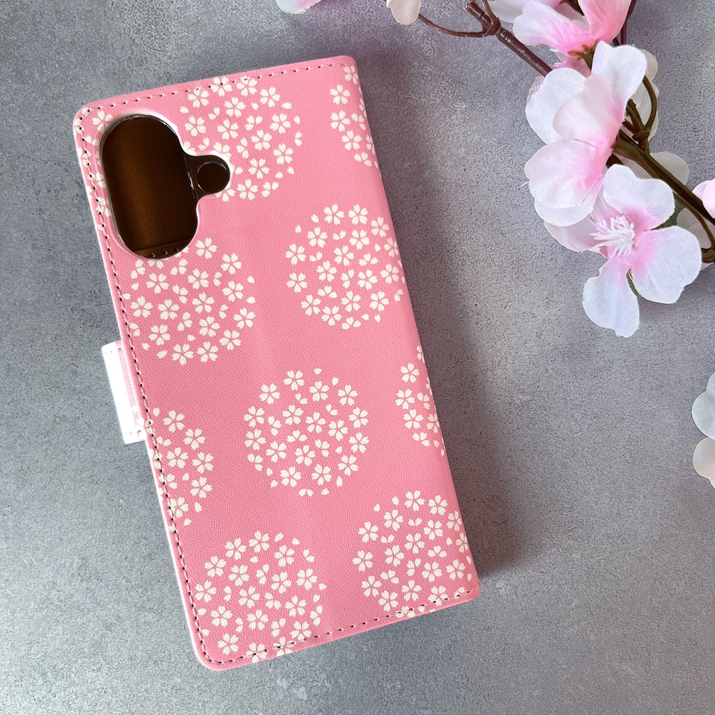 桜手鞠と猫の手帳型スマホケース 全機種対応 手帳型 スマホケース iPhone17 Air iphone15 iphone16e 猫 黒猫 桜 花 春 iphone14