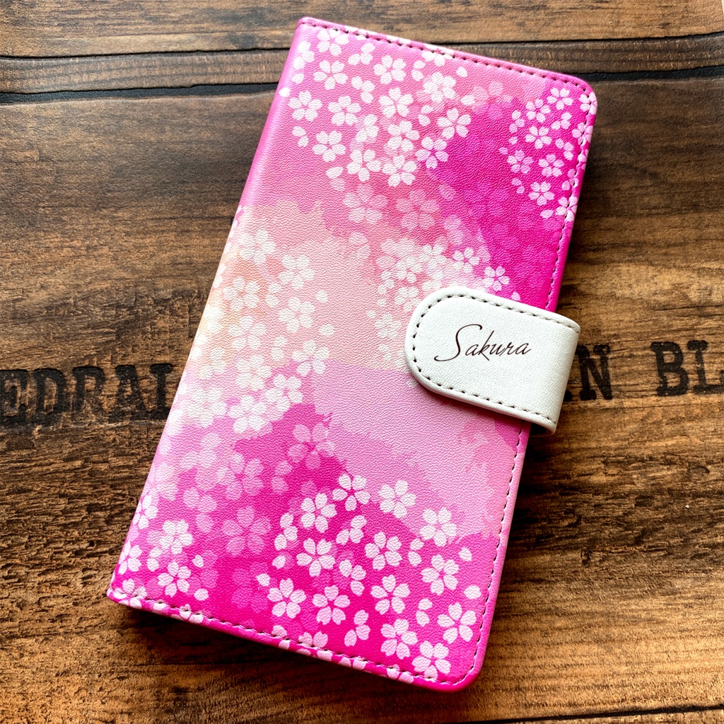 桜の手帳型スマホケース(濃紅) 全機種対応 手帳型 スマホケース iPhone17 Air iphone15 iphone16e 桜 花 春 iphone14