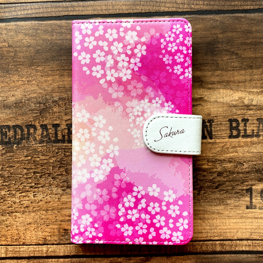 桜の手帳型スマホケース(濃紅) 全機種対応 手帳型 スマホケース iPhone17 Air iphone15 iphone16e 桜 花 春 iphone14