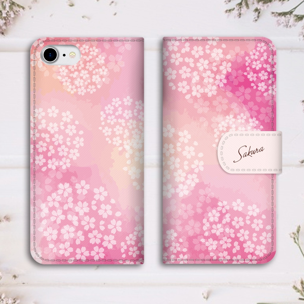 桜の手帳型スマホケース(薄紅) 全機種対応 手帳型 スマホケース iPhone17 Air iphone15 iphone16e 桜 花 春 iphone14