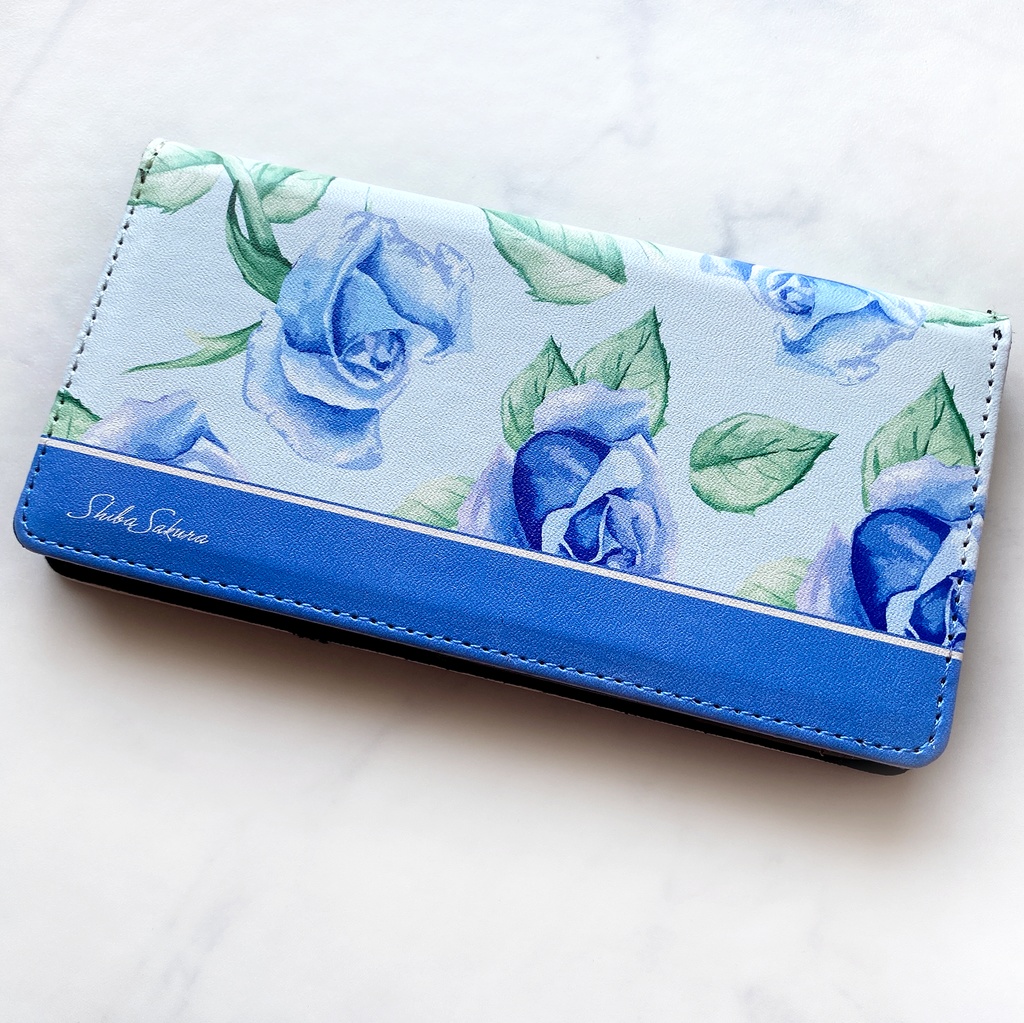 ブルーローズの手帳型スマホケース 花 スマホケース iphone16e iphone14 iphone15 全機種対応 バラ