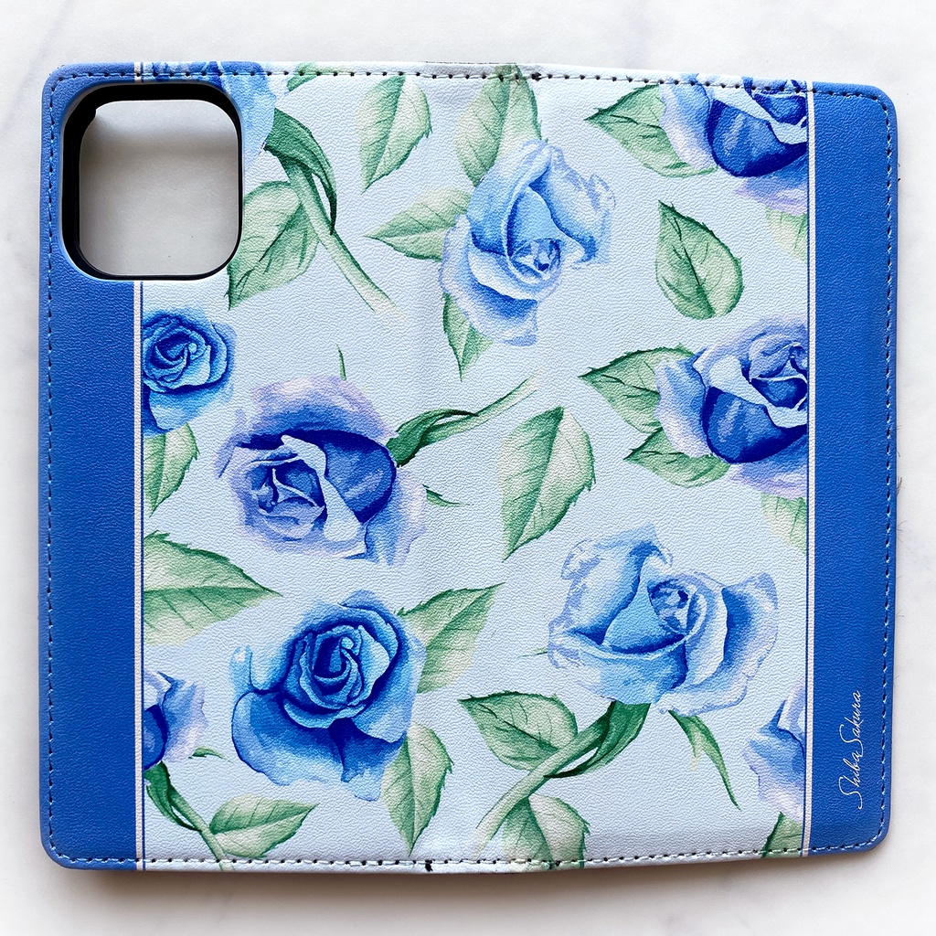 ブルーローズの手帳型スマホケース 花 スマホケース iphone16e iphone14 iphone15 全機種対応 バラ