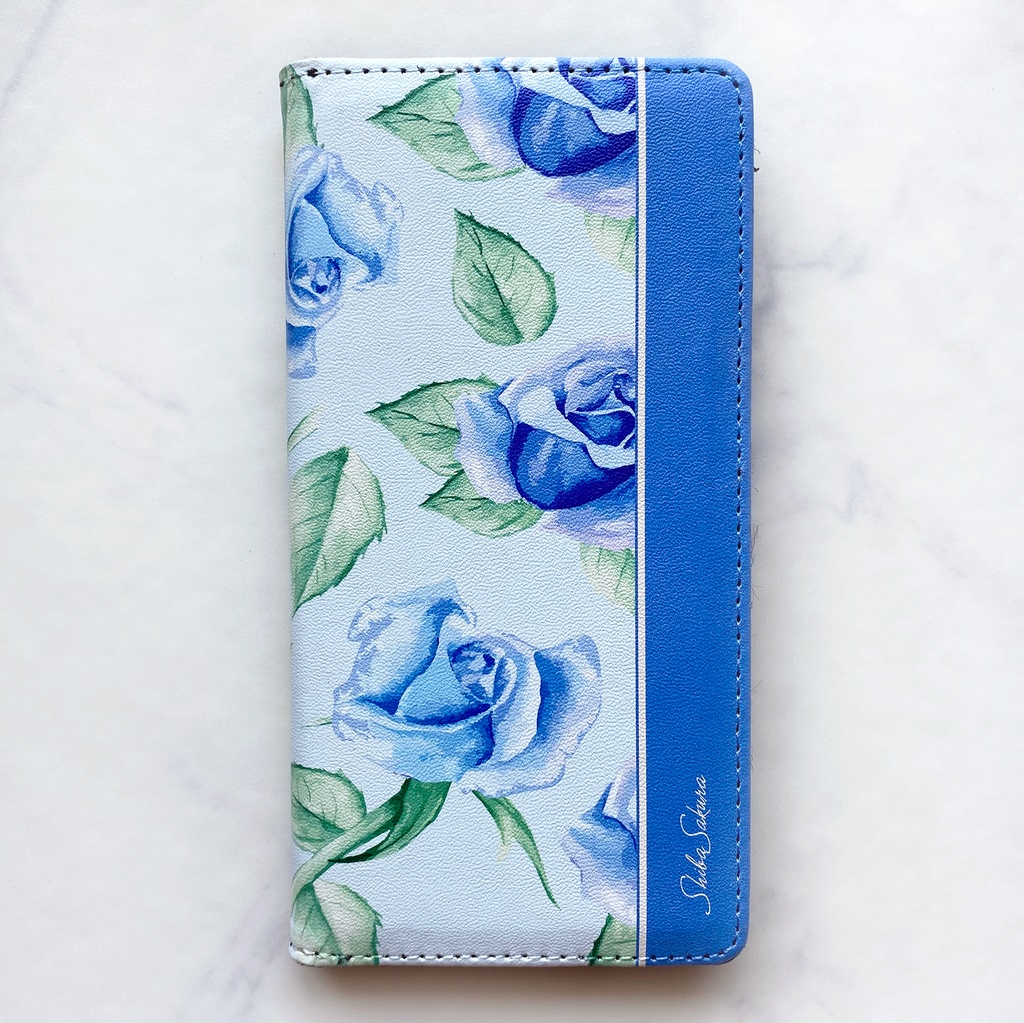 ブルーローズの手帳型スマホケース 花 スマホケース iphone16e iphone14 iphone15 全機種対応 バラ