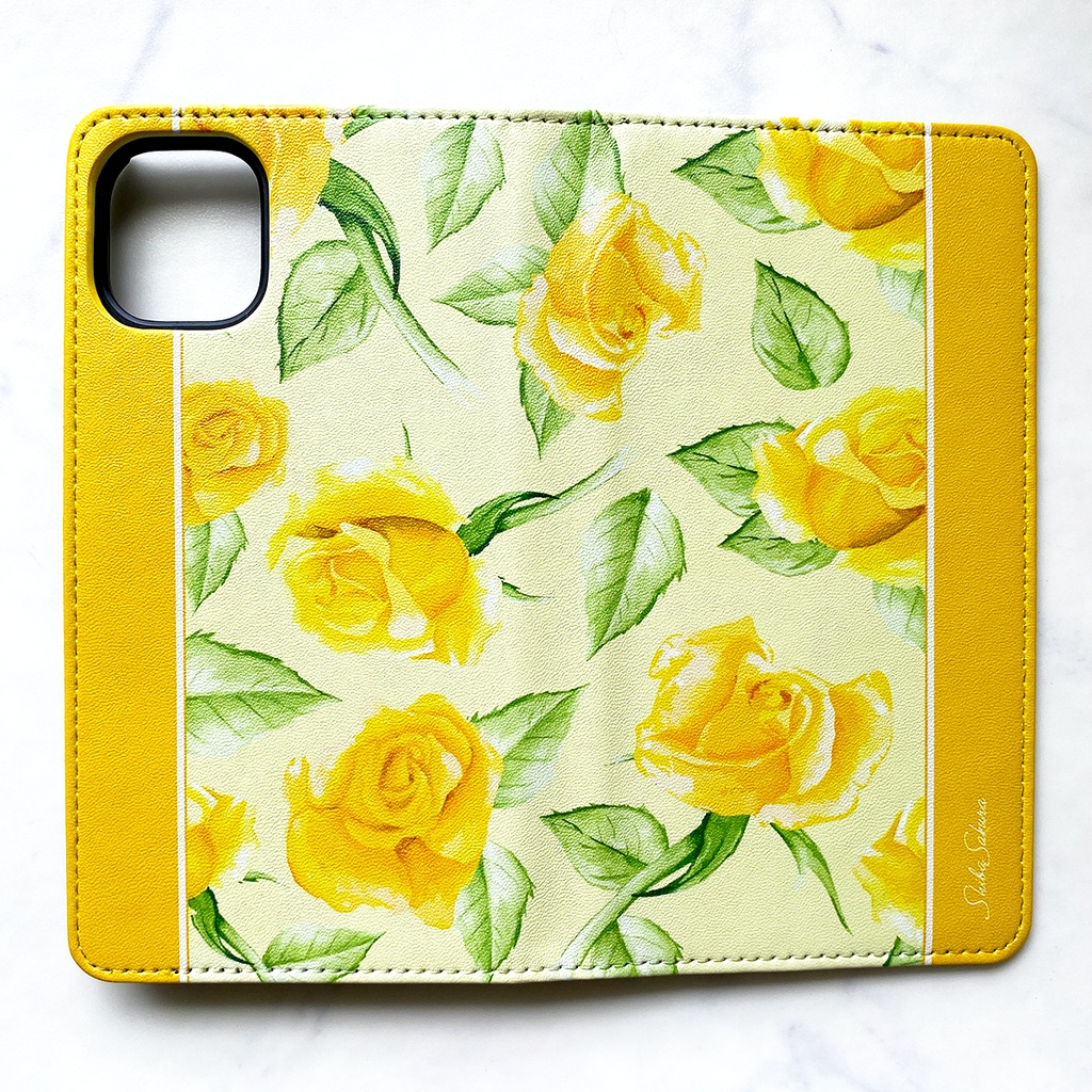 イエローローズの手帳型スマホケース 花 スマホケース iphone16e iphone14 iphone15 全機種対応 バラ