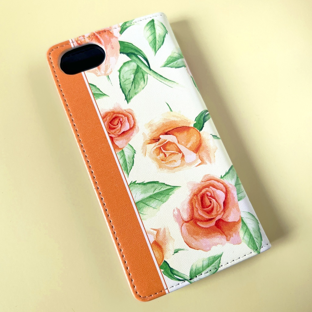 オレンジローズの手帳型スマホケース 花 スマホケース iPhone17e Air iphone16e iphone14 iphone15 全機種対応 バラ