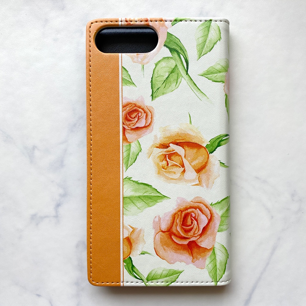 オレンジローズの手帳型スマホケース 花 スマホケース iphone16e iphone14 iphone15 全機種対応 バラ