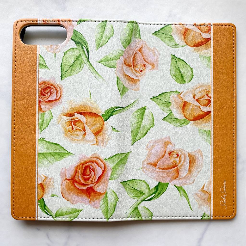 オレンジローズの手帳型スマホケース 花 スマホケース iphone16e iphone14 iphone15 全機種対応 バラ