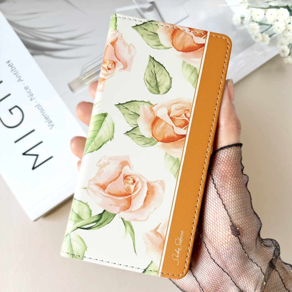 オレンジローズの手帳型スマホケース 花 スマホケース iPhone17 Air iphone16e iphone14 iphone15 全機種対応 バラ