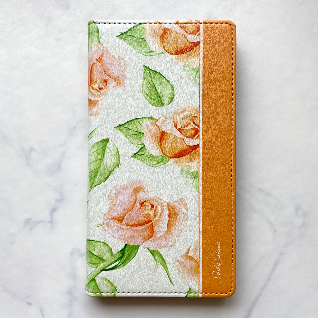 オレンジローズの手帳型スマホケース 花 スマホケース iphone16e iphone14 iphone15 全機種対応 バラ