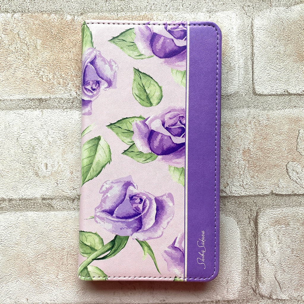パープルローズの手帳型スマホケース 花 スマホケース iphone16e iphone14 iphone15 全機種対応 バラ