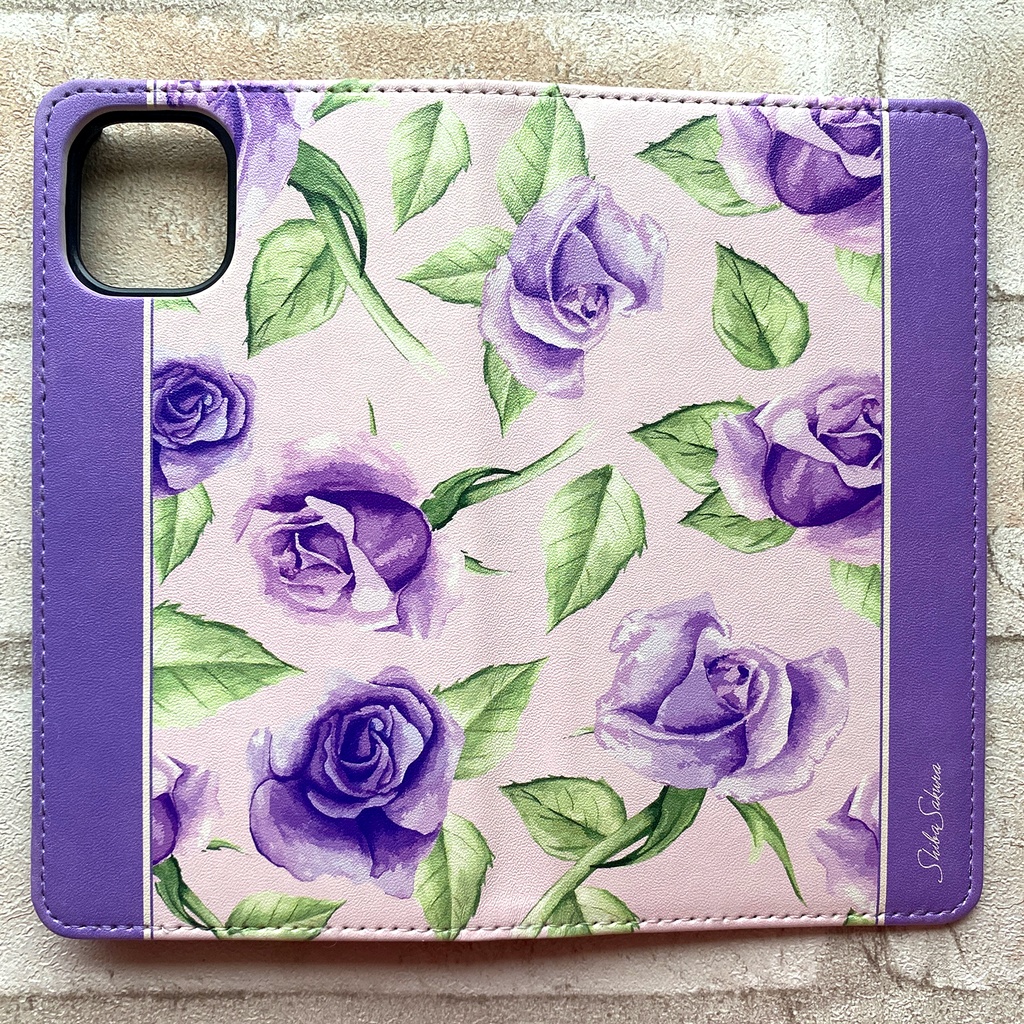 パープルローズの手帳型スマホケース 花 スマホケース iphone16e iphone14 iphone15 全機種対応 バラ